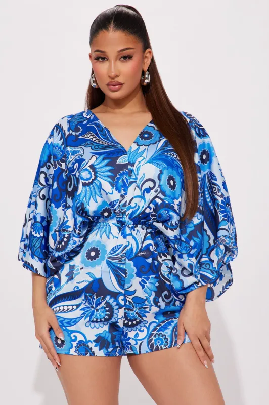 Sicilian Coast Romper - Blue/combo sold by Fashion Nova