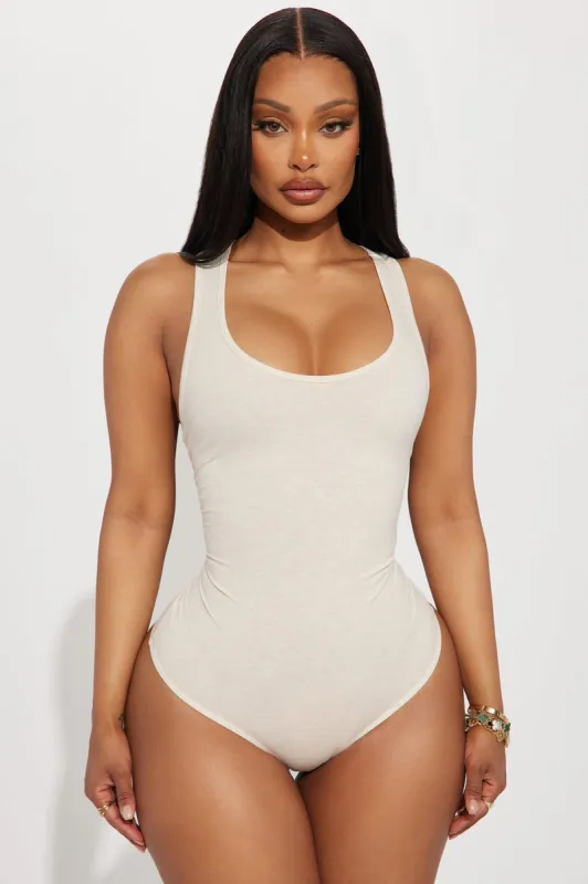 Divine Basic Tank Bodysuit - Oatmeal sold by Fashion Nova