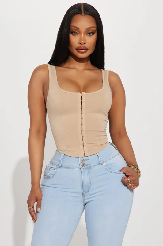 Becky Hook And Eye Top - Sand sold by Fashion Nova