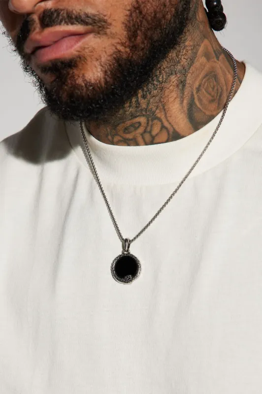 Round Snake Amulet Chain Necklace - Silver/Black sold by Fashion Nova