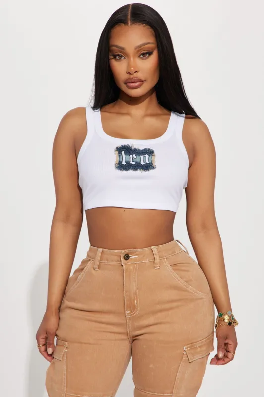 Leo Energy Denim Patch Tank Top - White sold by Fashion Nova