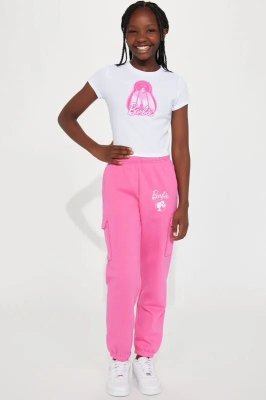 Mini Barbie Girl Cargo Jogger Set - White/Pink sold by Fashion Nova
