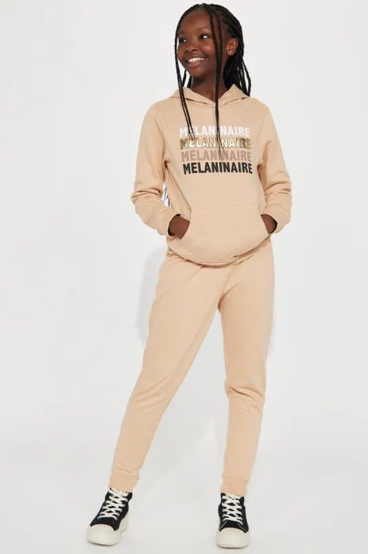 Mini Melaninaire Fleece Jogger Set - Khaki sold by Fashion Nova
