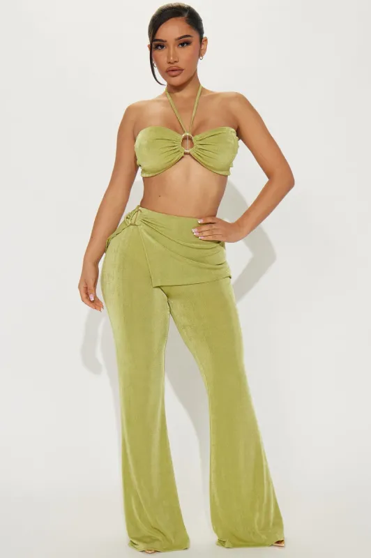 Staying Here Slinky Pant Set  - Chartreuse sold by Fashion Nova