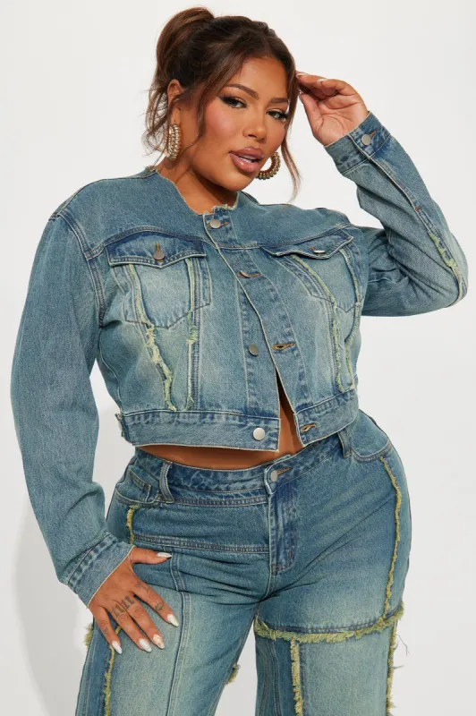 Belmont Tinted Crop Denim Jacket - Medium Wash sold by Fashion Nova