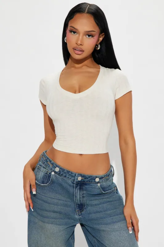 Valeria V-Neck Ribbed Tee - Oatmeal sold by Fashion Nova