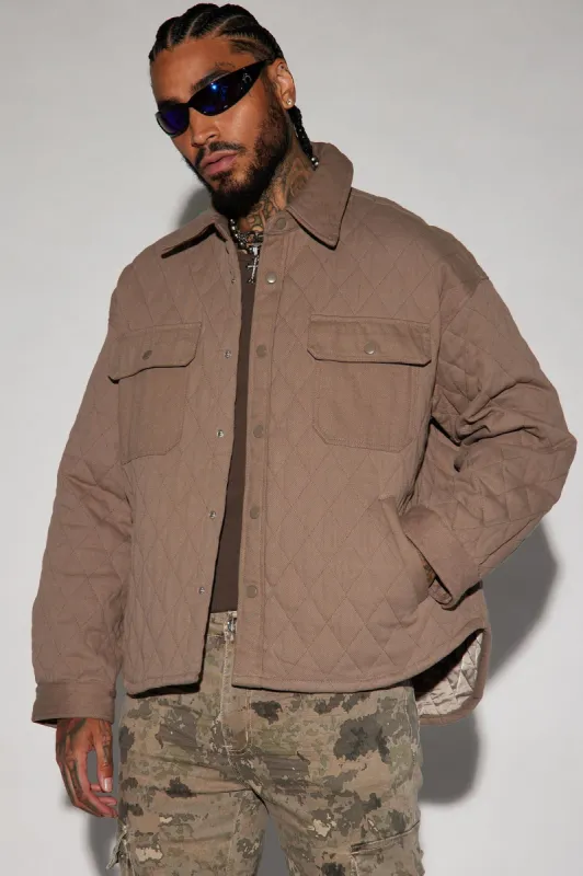 Monroe Twill Quilted Shacket - Taupe sold by Fashion Nova