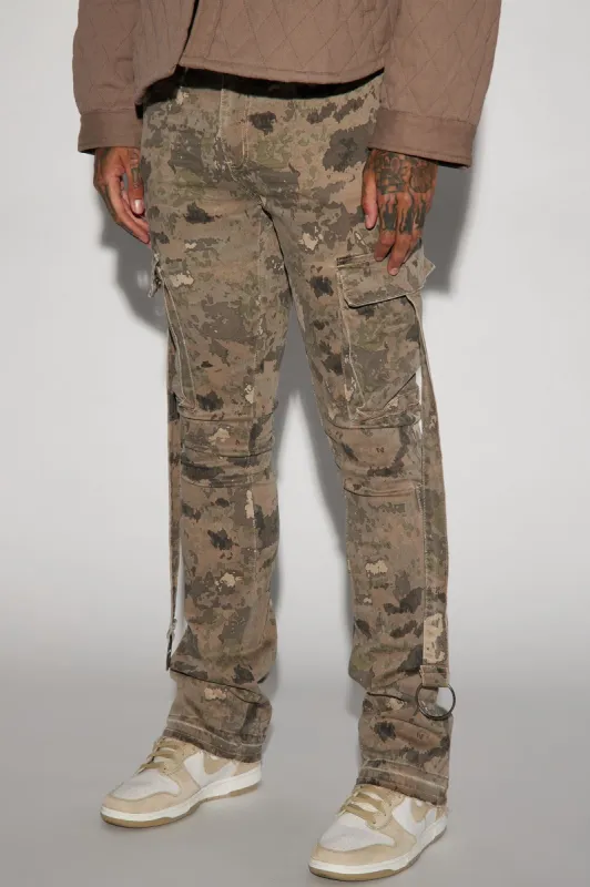 Long Time Buckle Stacked Skinny Flare Pants - Camouflage sold by Fashion Nova