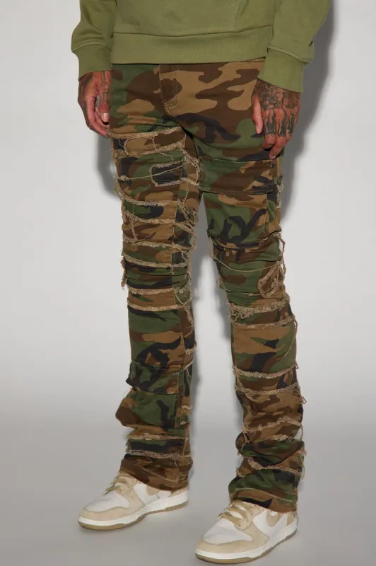 Cant See Me Fray Stacked Skinny Flare Pants - Camouflage sold by Fashion Nova