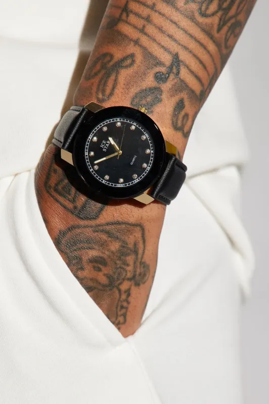 Everythings Analog Watch - Black/Gold sold by Fashion Nova