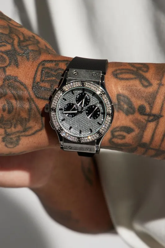 Three Ways Iced Watch - Silver/Black sold by Fashion Nova