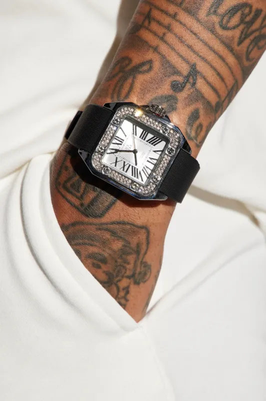 Time To Go Iced Watch - Silver/Black sold by Fashion Nova