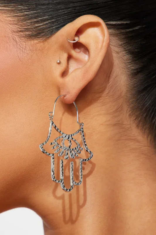 Hamsa Hand Earrings  - Silver sold by Fashion Nova