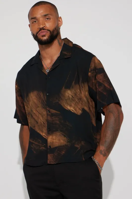 On The Horizon Short Sleeve Button Up - Black/combo sold by Fashion Nova