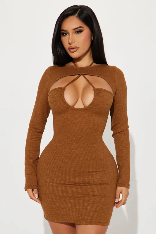 Zoey Textured Mini Dress - Brown sold by Fashion Nova