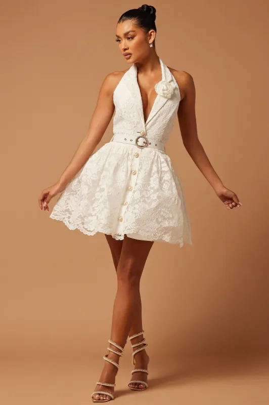 Colette Lace Mini Dress - White sold by Fashion Nova
