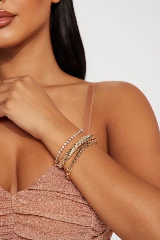 The Perfect 3 Piece Bracelet Set - Gold sold by Fashion Nova