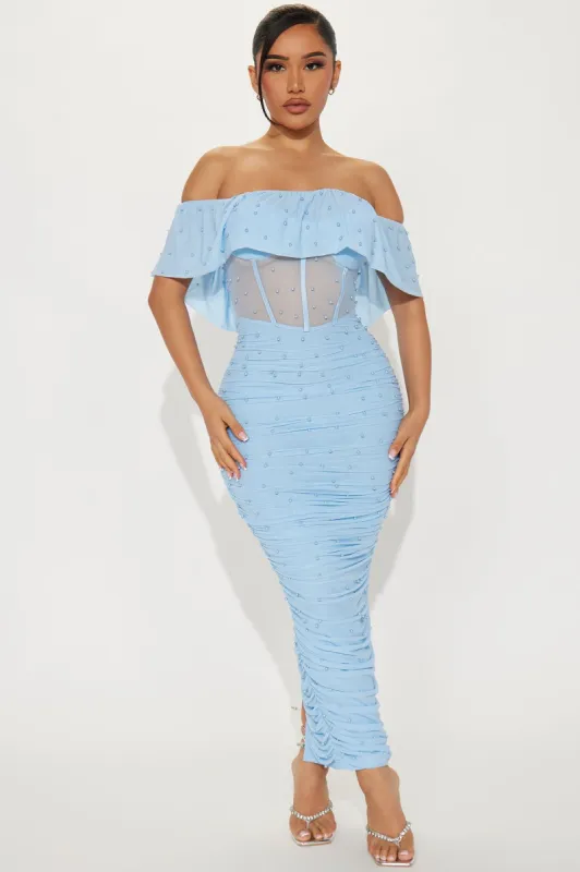 All An Illusion Pearl Maxi Dress - Light Blue sold by Fashion Nova