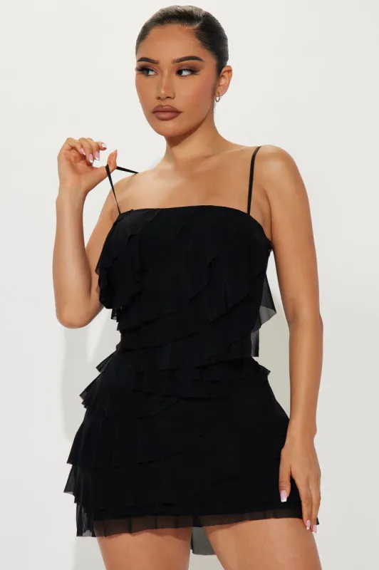 Pippa Ruffle Mini Dress - Black sold by Fashion Nova