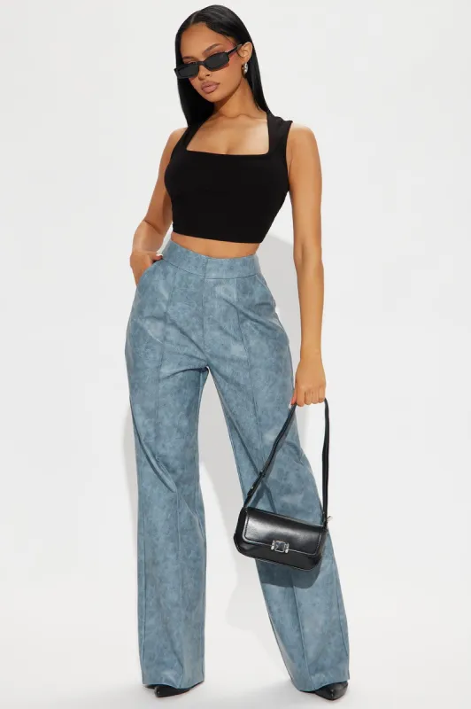 No Compromise Washed Faux Leather Pant - Slate Blue sold by Fashion Nova