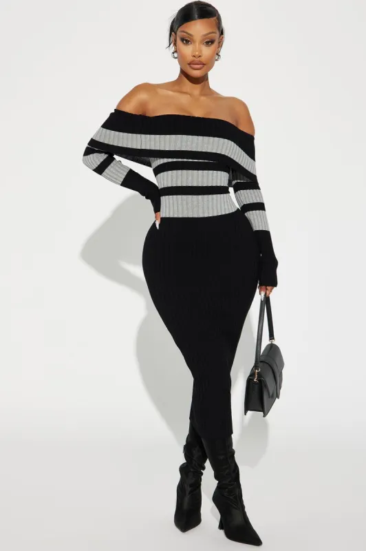 Scorpio Sweater Midi Dress - Black/Grey sold by Fashion Nova
