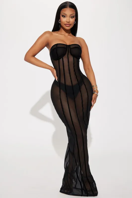 Body Talk Mesh Maxi Dress - Black sold by Fashion Nova
