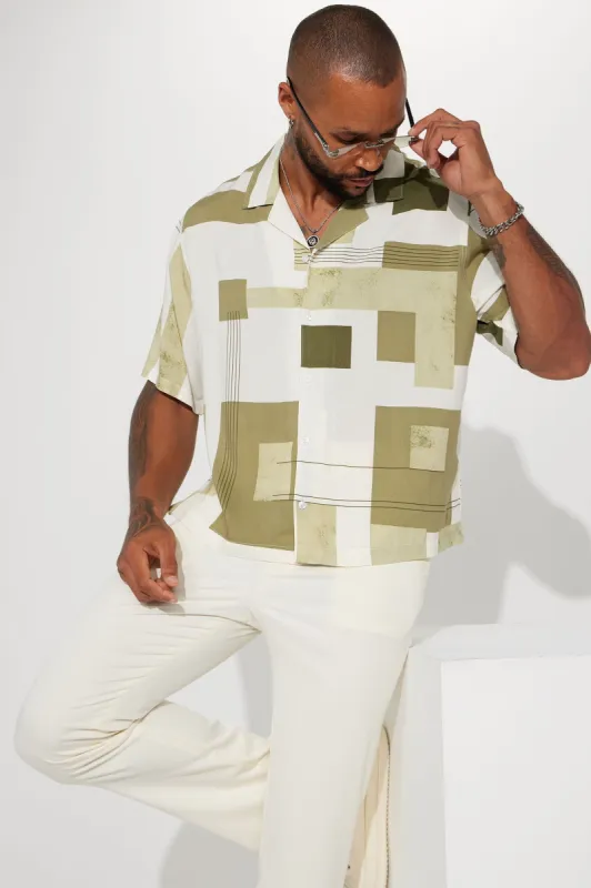 Boxed In Short Sleeve Button Up - Green sold by Fashion Nova