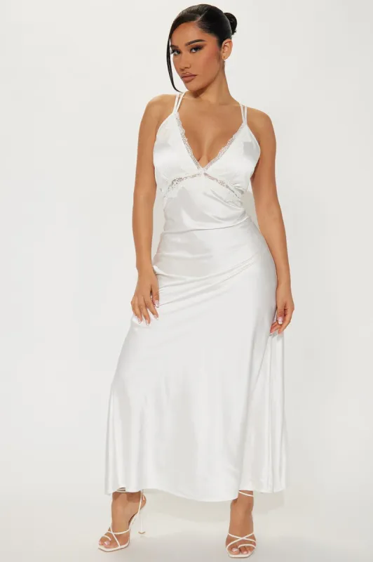 Aubree Satin Maxi Dress - White sold by Fashion Nova