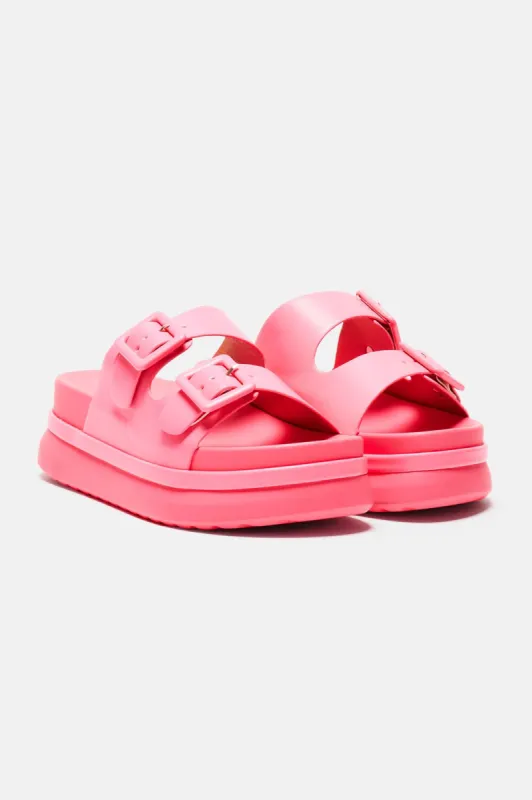 Got You Figured Out Platform Slides - Neon Pink sold by Fashion Nova