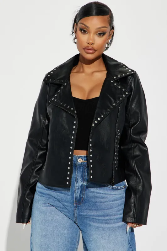 Christina Studded Moto Jacket - Black made by Fashion Nova