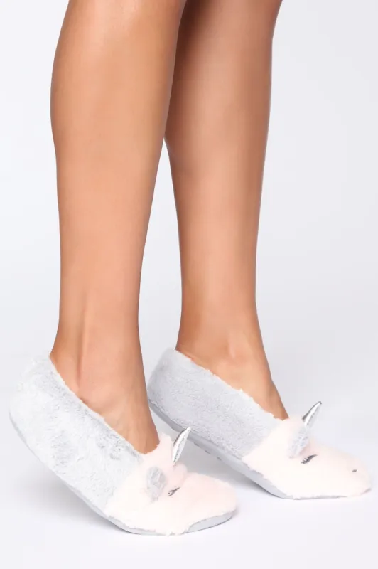 Unicorn Slippers - Pink/Grey sold by Fashion Nova