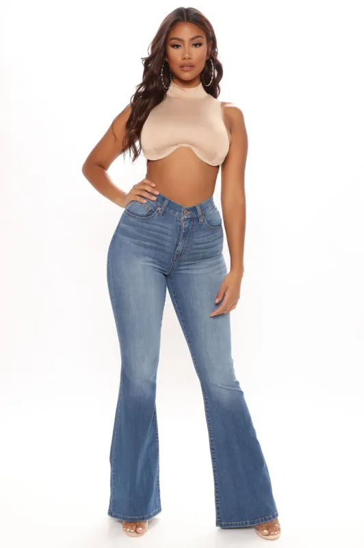 Curvy Babe Stretch Flare Jeans - Medium Blue Wash sold by Fashion Nova