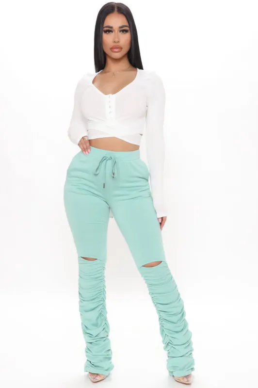 Poster Girl Stacked Pant - Sage sold by Fashion Nova