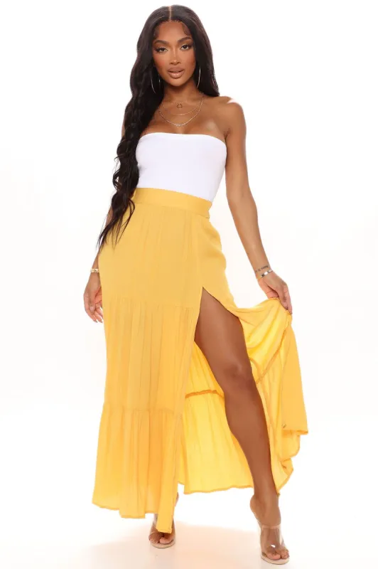 Walk On The Pier Maxi Skirt - Mustard sold by Fashion Nova