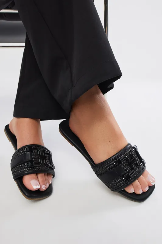 Sunday Strolls Flat Sandals - Black sold by Fashion Nova