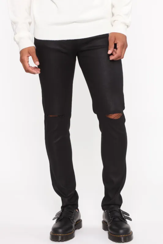Not Like Others Distress Waxed Skinny Jean - Black made by Fashion Nova