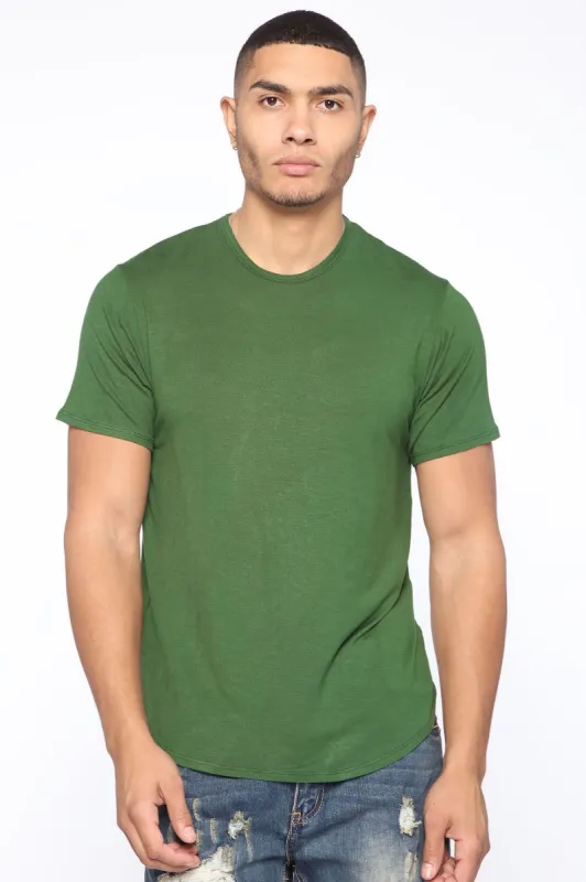 Essential Longline Scoop Tee - Olive sold by Fashion Nova