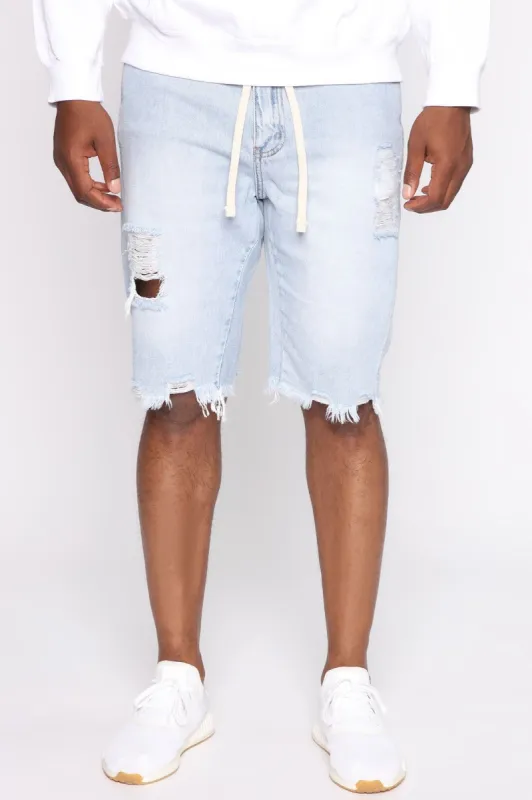 All Tied Up Distressed Short - Light Wash sold by Fashion Nova