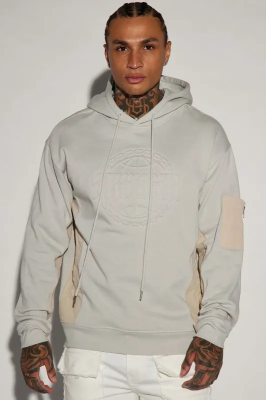 Strength Embossed Hoodie - Grey made by Fashion Nova