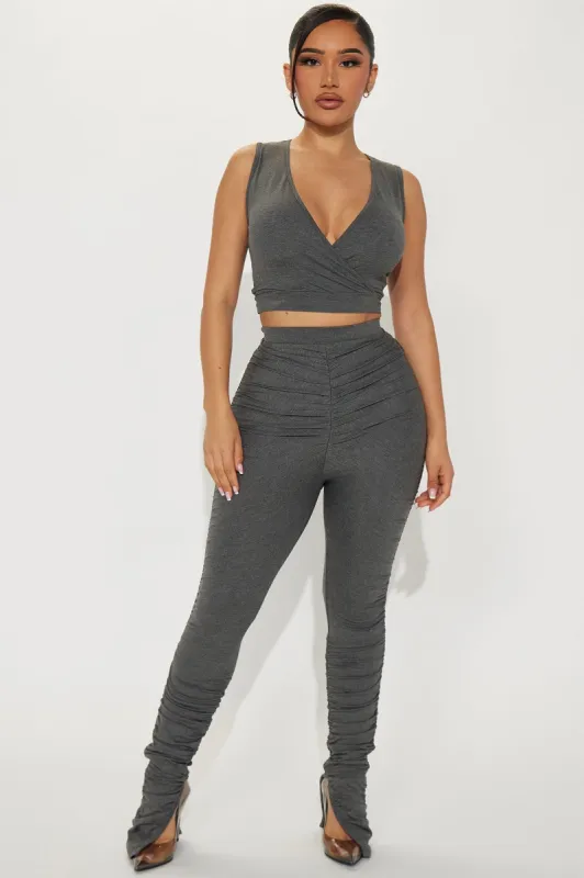Be Kind To Me Ruched Legging Set - Charcoal sold by Fashion Nova