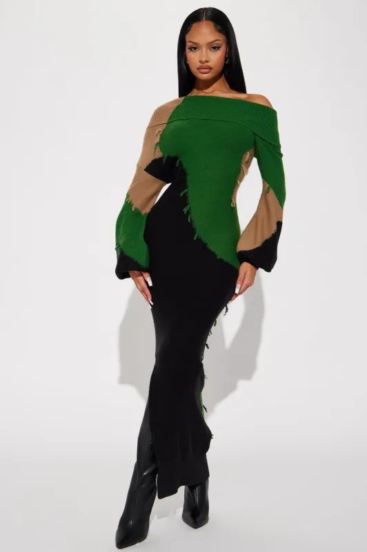 Ivy Sweater Maxi Dress - Green/combo sold by Fashion Nova