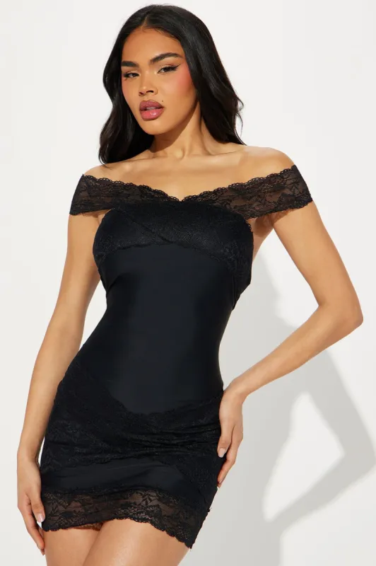 Audrey Off Shoulder Mini Dress - Black sold by Fashion Nova