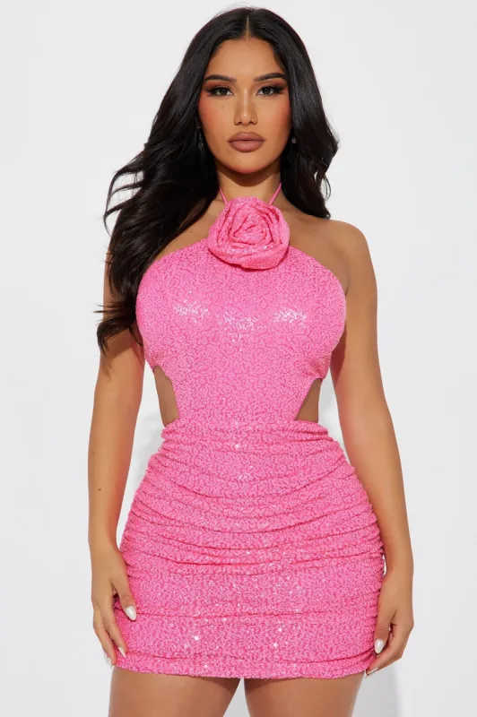 Daisy Sequin Mini Dress - Hot Pink sold by Fashion Nova