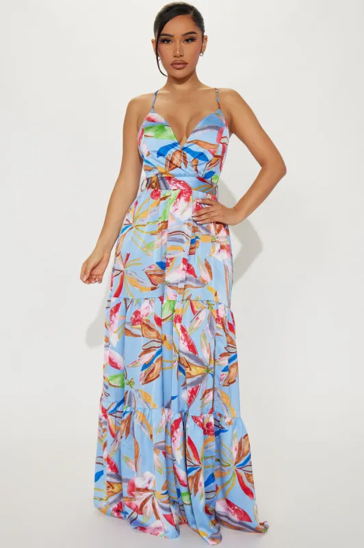 Farah Printed Maxi Dress - Blue/combo sold by Fashion Nova