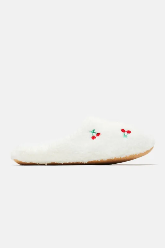 Sweet As Can Be Cherry Slippers - Ivory sold by Fashion Nova
