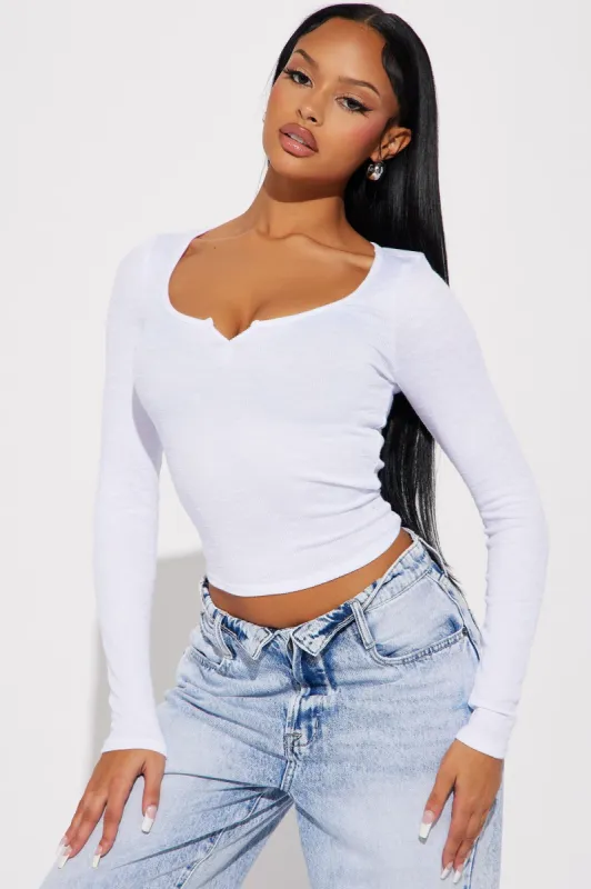 Bambi Ribbed Long Sleeve Top - White sold by Fashion Nova