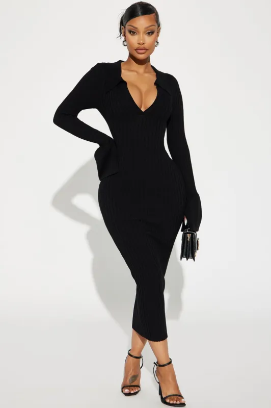 Fallon Sweater Midi Dress - Black sold by Fashion Nova