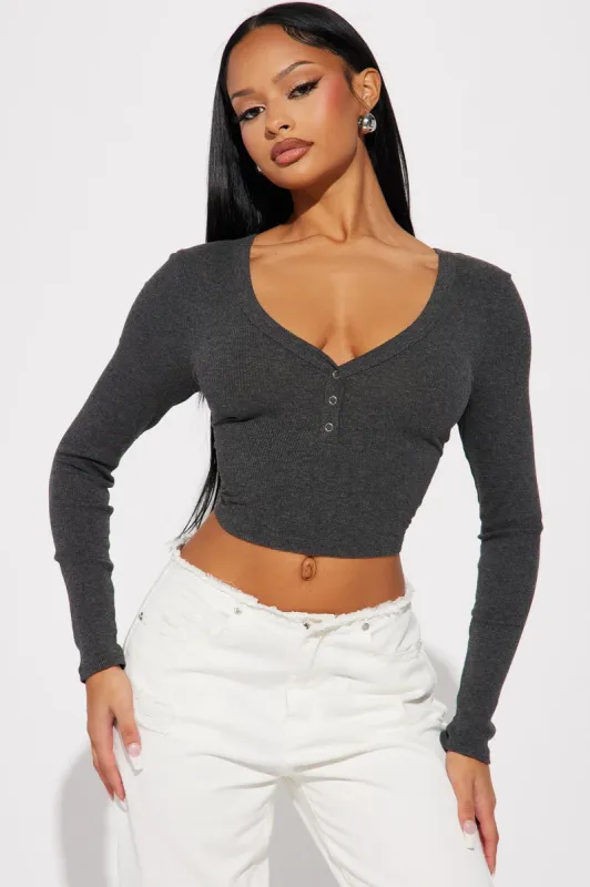 Nikki Ribbed Top - Charcoal sold by Fashion Nova