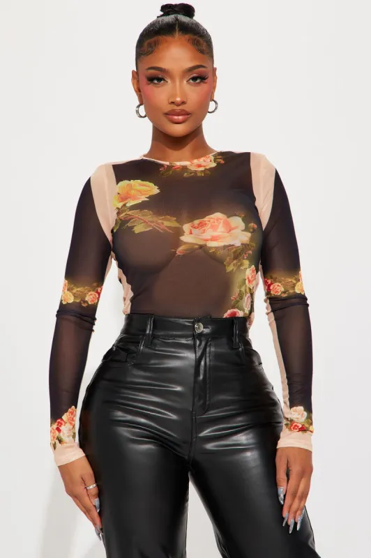 Venus Floral Mesh Top - Brown/combo sold by Fashion Nova