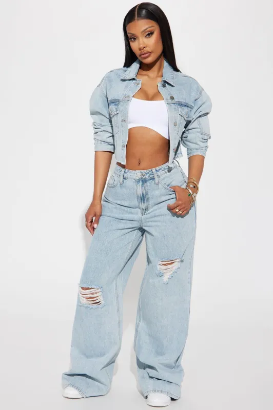 Fly By Night Non Stretch Wide Leg Jean - Light Wash sold by Fashion Nova